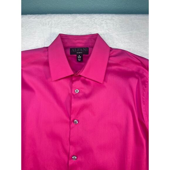 Aleani Slim Fit Mens Dress Shirt Long Sleeve Size M 15-15.5 Hot Pink (0085) - Picture 3 of 6